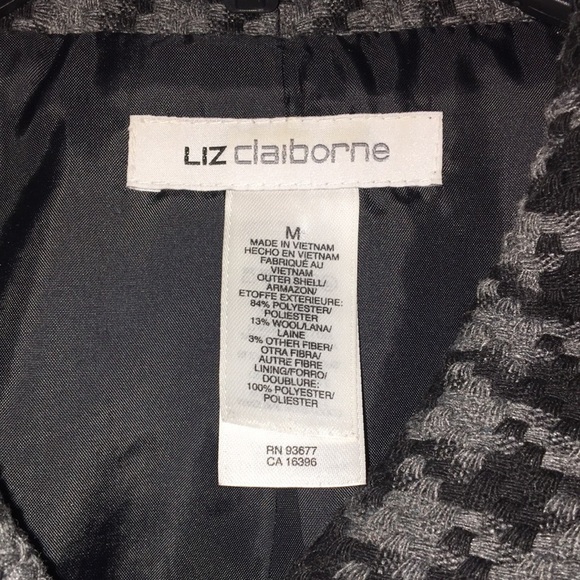 Liz Claiborne Pea Coat houndstooth pattern gray and black Size Large - Picture 2 of 7